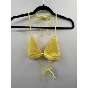 NWT Love Life On The Beach Crochet Triangle Bikini Top Women's Small Yellow Sexy